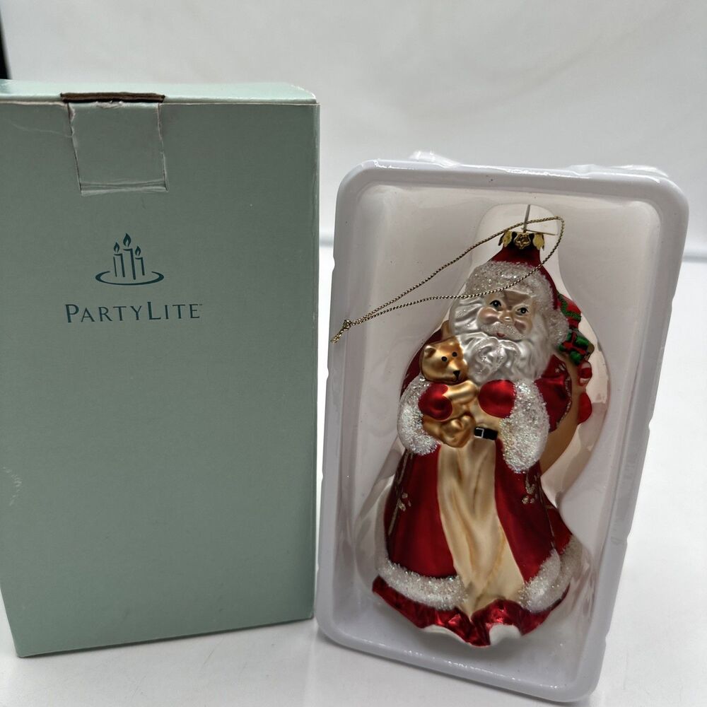 Partylite Father Christmas Hand-blown Hand-painted Glass Ornament P7631